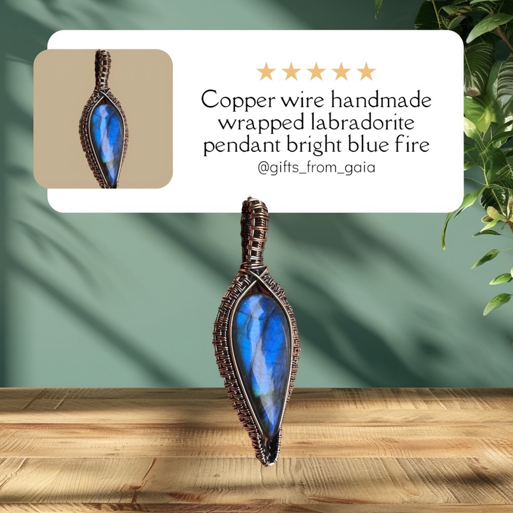 Labradorite Blue Fire Copper Wire Wrapped Large Pendant - Picture 5 of 10